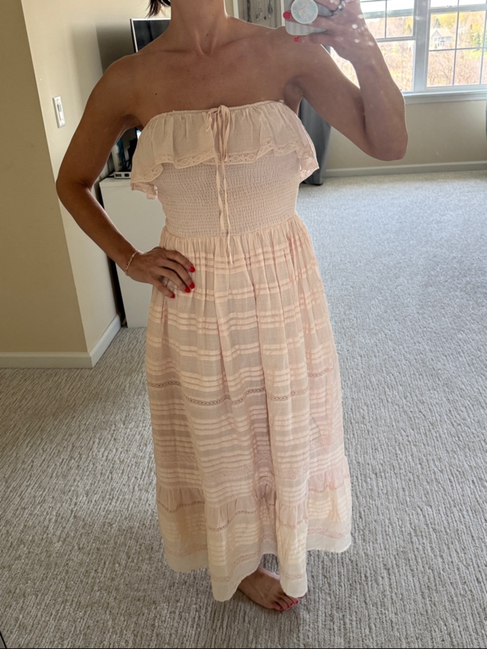 Smocked lace pintuck Dress in soft Pink